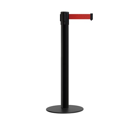 Montour Line Stanchion Belt Barrier Flat Base Black Post 14ft.Red Belt S660-BK-RD-140